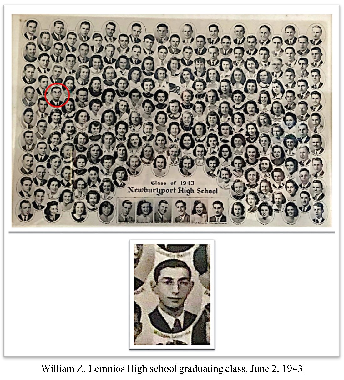 Newburyport High School Class of 1943 composite with William Z. Lemnios circled